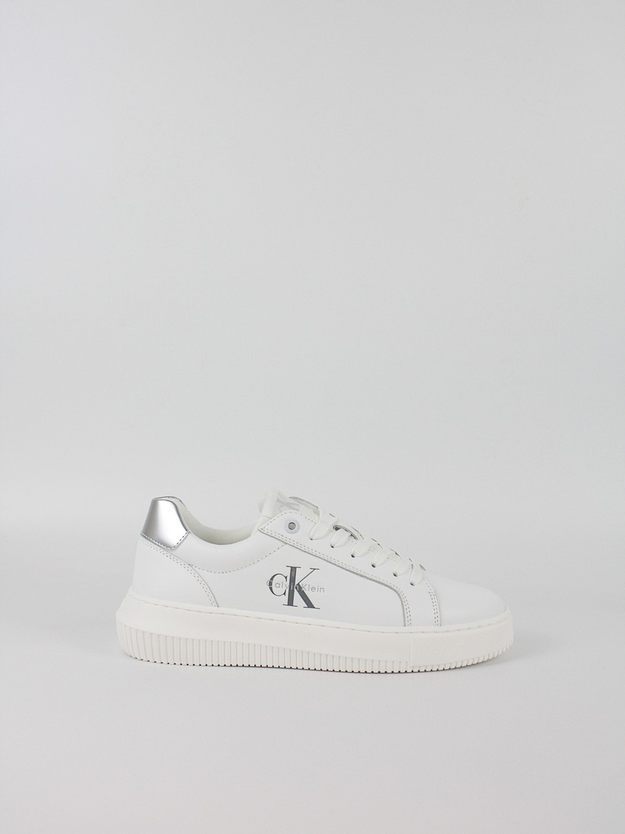 Women Sneaker Calvin KLein Chunky Cupsole Lth Silver YW0YW01876-02R White