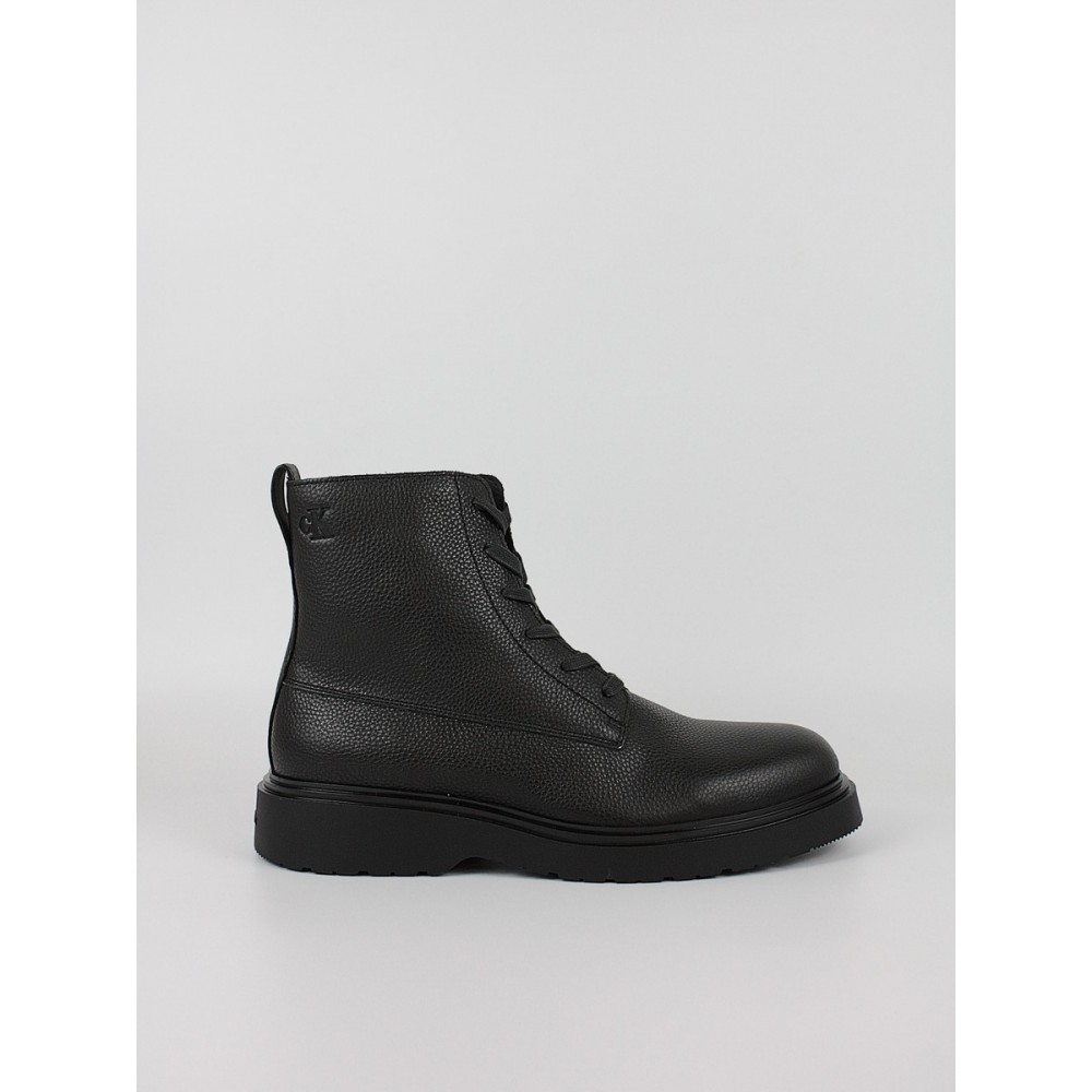 Ανδρικά Μποτάκι Calvin KLein Combat Ess Laceup Zip Boot Lth YM0YM01373-0GJ Μαύρο