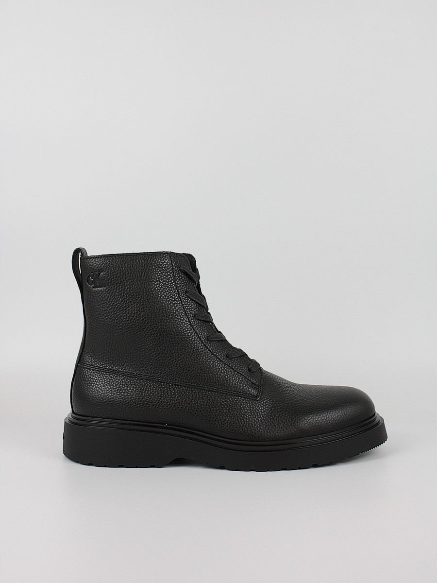 Ανδρικά Μποτάκι Calvin KLein Combat Ess Laceup Zip Boot Lth YM0YM01373-0GJ Μαύρο