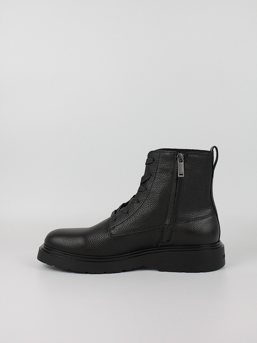 Ανδρικά Μποτάκι Calvin KLein Combat Ess Laceup Zip Boot Lth YM0YM01373-0GJ Μαύρο