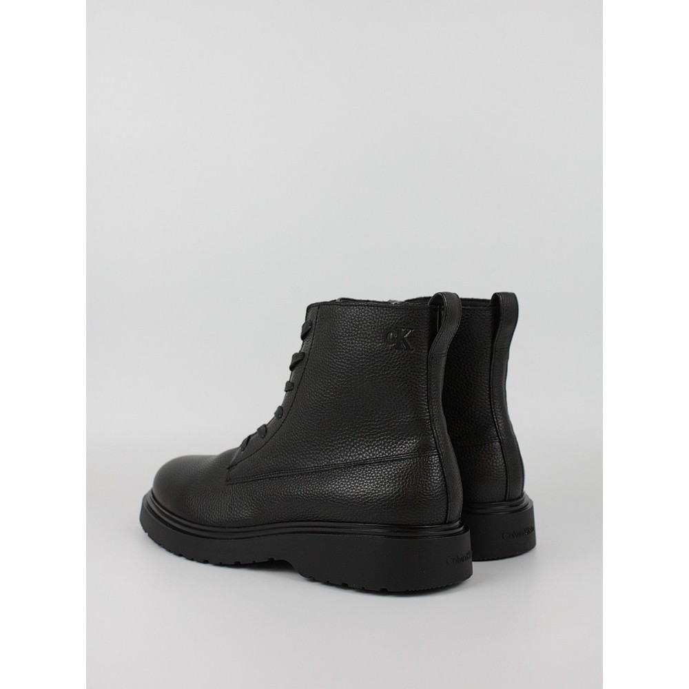 Ανδρικά Μποτάκι Calvin KLein Combat Ess Laceup Zip Boot Lth YM0YM01373-0GJ Μαύρο