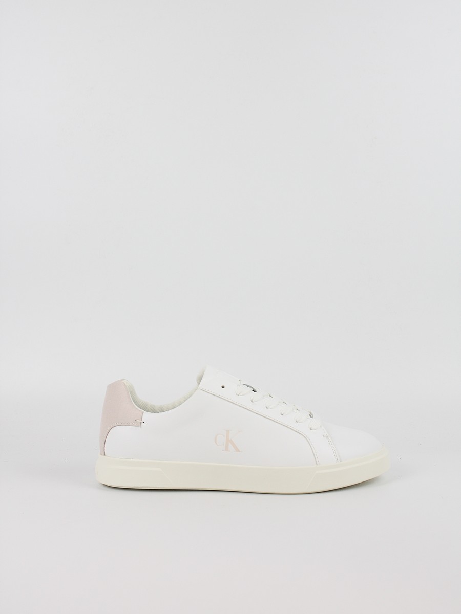 Women Sneaker Calvin KLein Low Pro Cup Laceup Lth Moire HW0HW02845-0K7 White