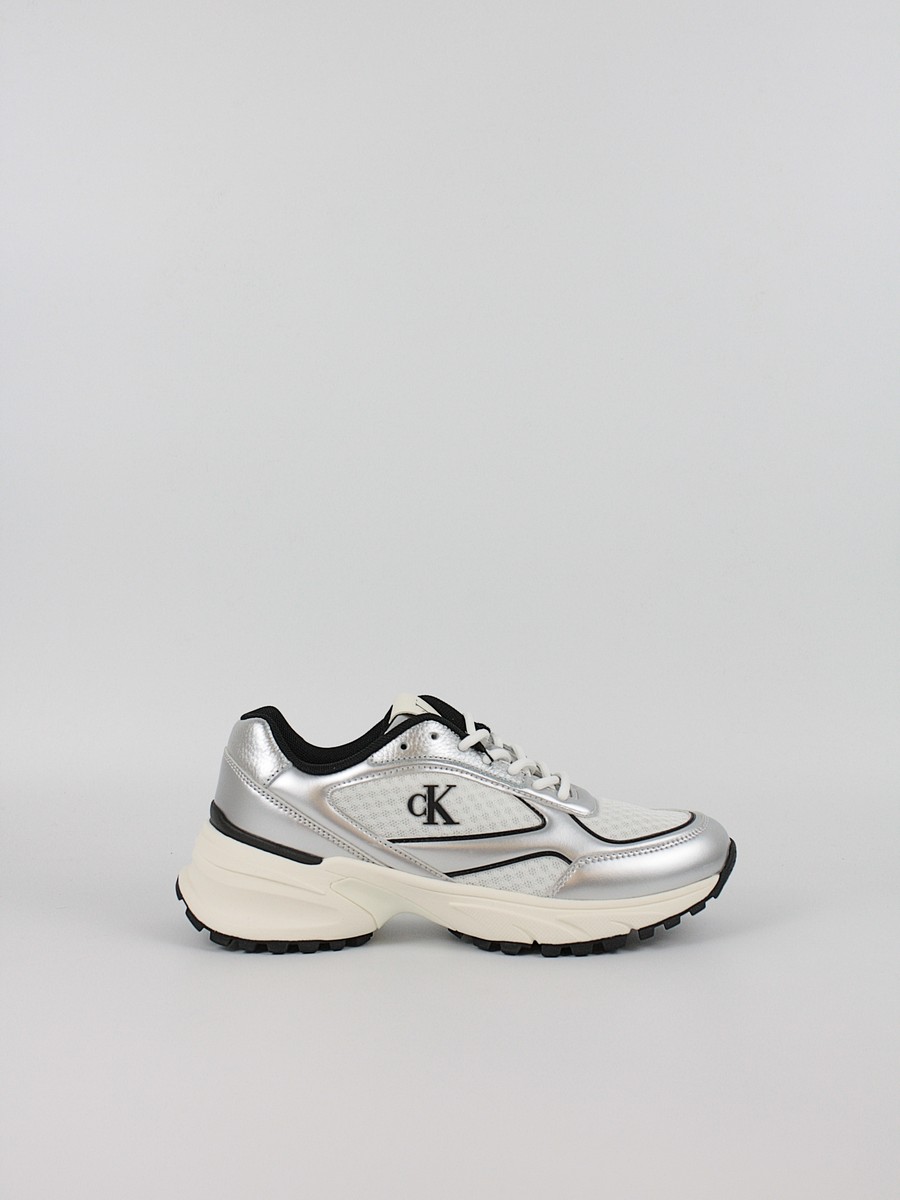 Γυναικεία Sneaker Calvin KLein Hike Runner Lace Up Mesh Mix Met YW0YW02063-0IX Ασημί