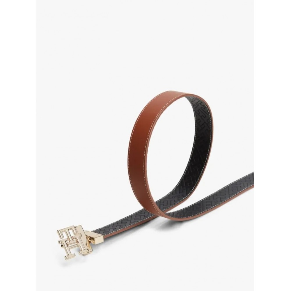 Γυναικεία Ζώνη Tommy Hilfiger Th Logo 3.0 Rev AW0AW18256-0GJ Ταμπά - Μαύρη
