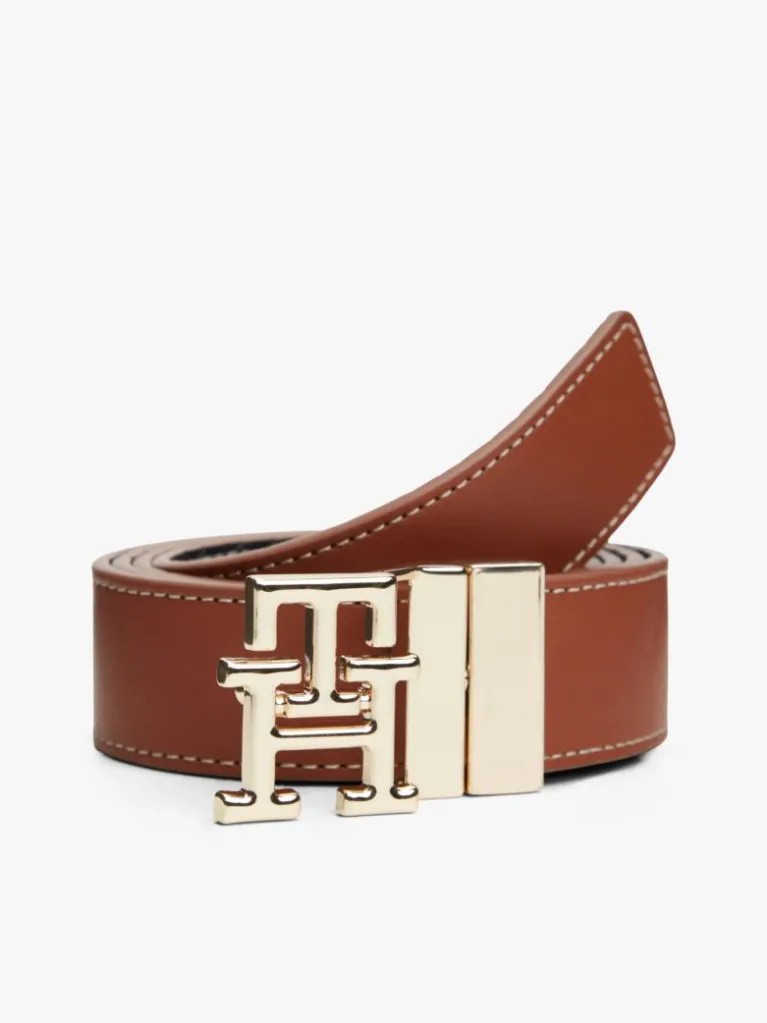 Γυναικεία Ζώνη Tommy Hilfiger Th Logo 3.0 Rev AW0AW18256-0GJ Ταμπά - Μαύρη