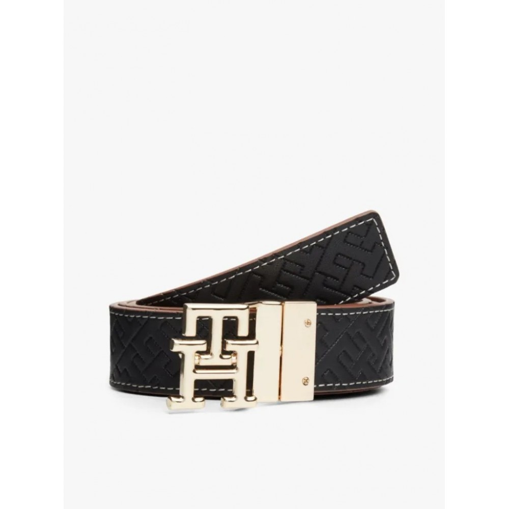 Γυναικεία Ζώνη Tommy Hilfiger Th Logo 3.0 Rev AW0AW18256-0GJ Ταμπά - Μαύρη