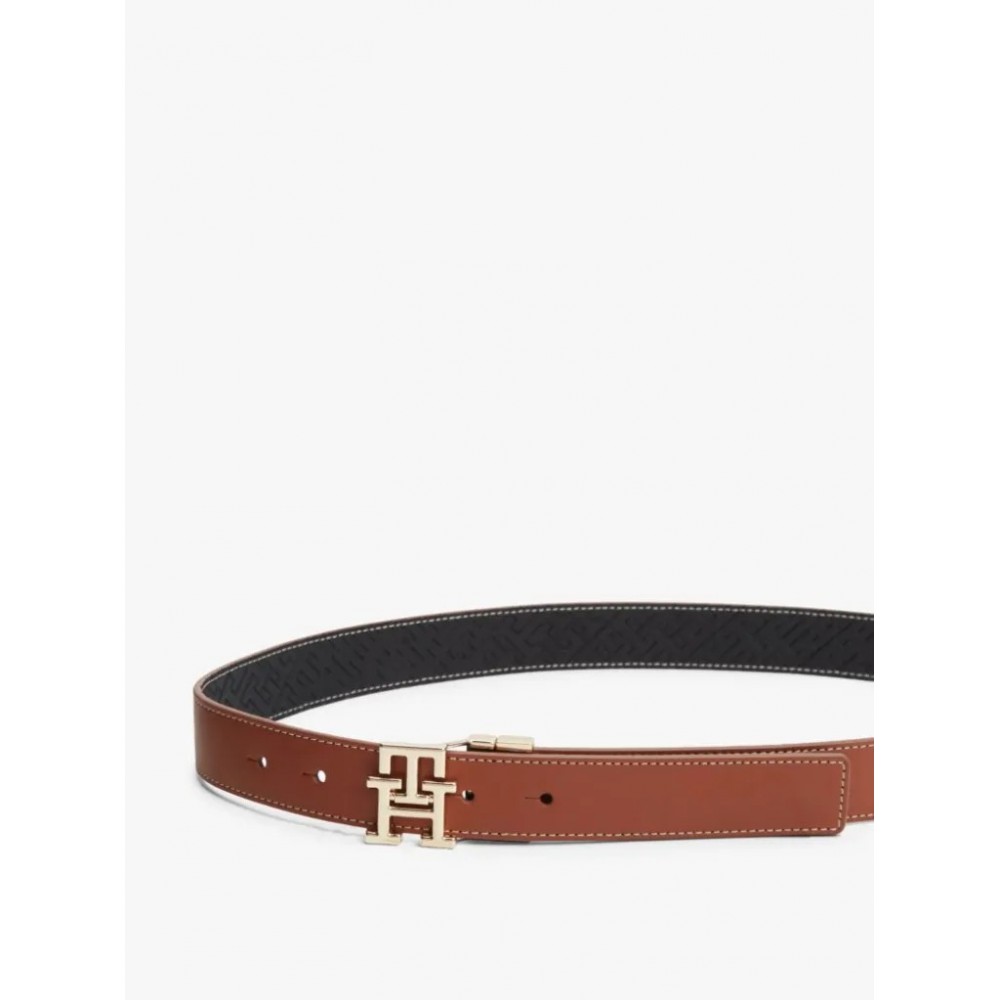 Γυναικεία Ζώνη Tommy Hilfiger Th Logo 3.0 Rev AW0AW18256-0GJ Ταμπά - Μαύρη