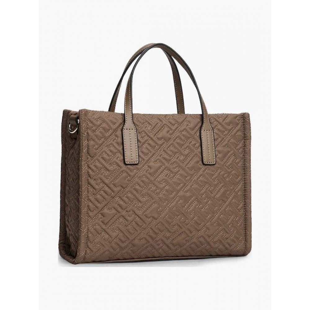 Γυναικεία Τσάντα Tommy Hilfiger Th City Mini Tote Mono Nylon AW0AW18162-R07 Καμηλό
