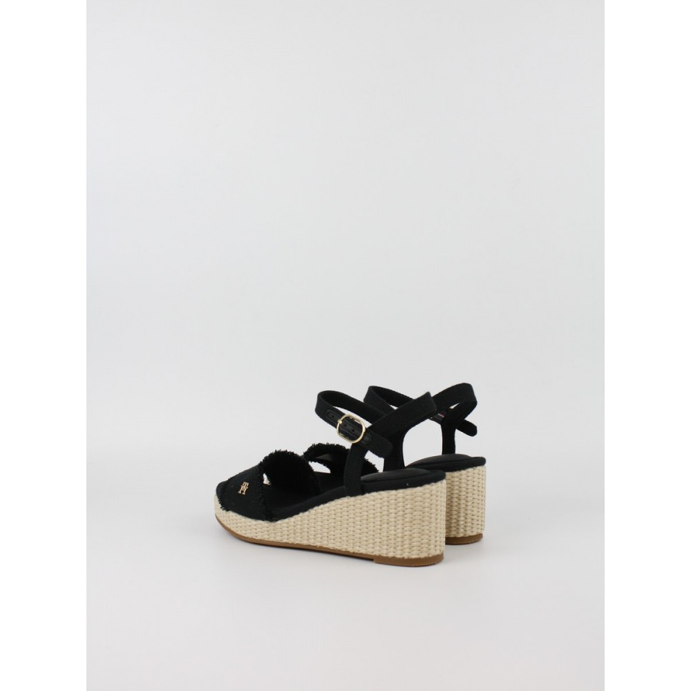 Γυναικεία Πλατφόρμα Tommy Hilfiger Mid Woven Wedge Espadrille Fringe FW0FW09470-BDS Μαύρη