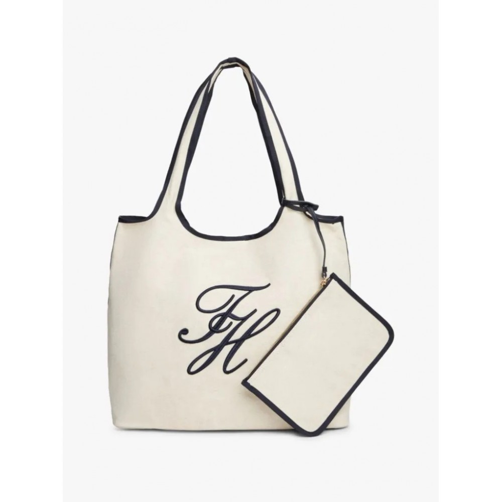 Γυναικεία Τσάντα Tommy Hilfiger Th Summer Tote Canvas AW0AW18398-0K4 Ασπρη