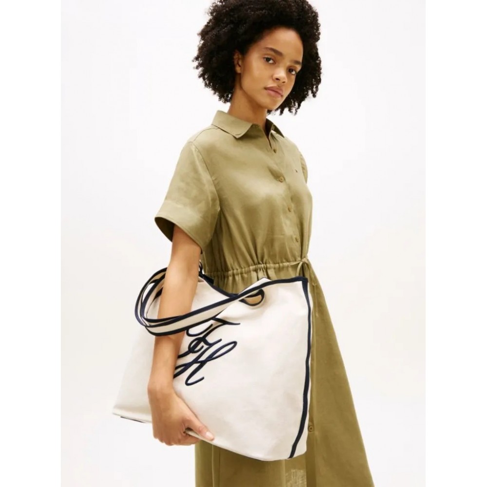 Γυναικεία Τσάντα Tommy Hilfiger Th Summer Tote Canvas AW0AW18398-0K4 Ασπρη