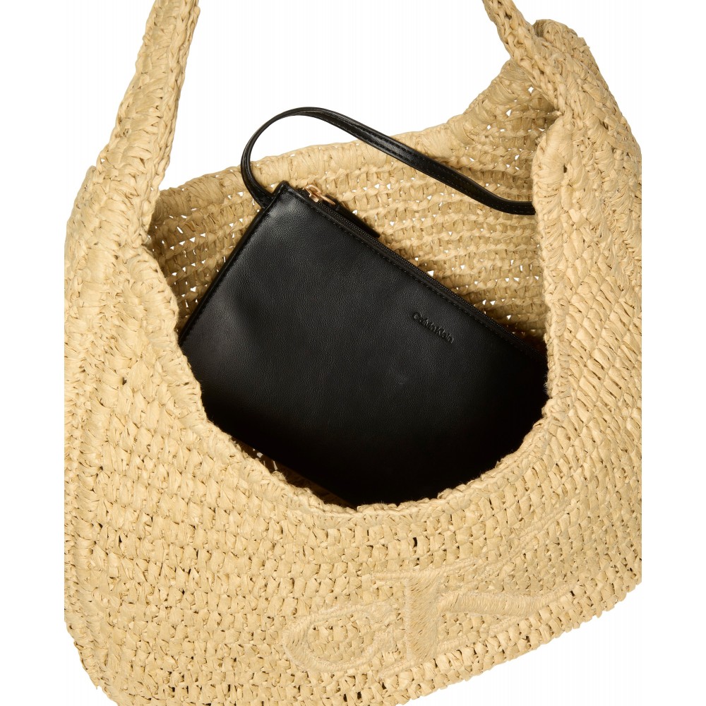 Γυναικεία Τσάντα Calvin Klein Bold Ck Raffia Lg Shoulder Bag LV04F3448G-0EI Μπεζ