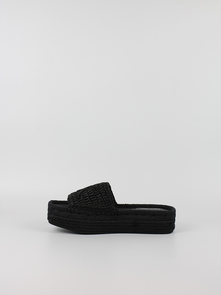 Γυναικεία Σανδάλια Calvin KLein Flatform Espadrille Raffia Mg HW0HW02895-0GJ Μαύρο