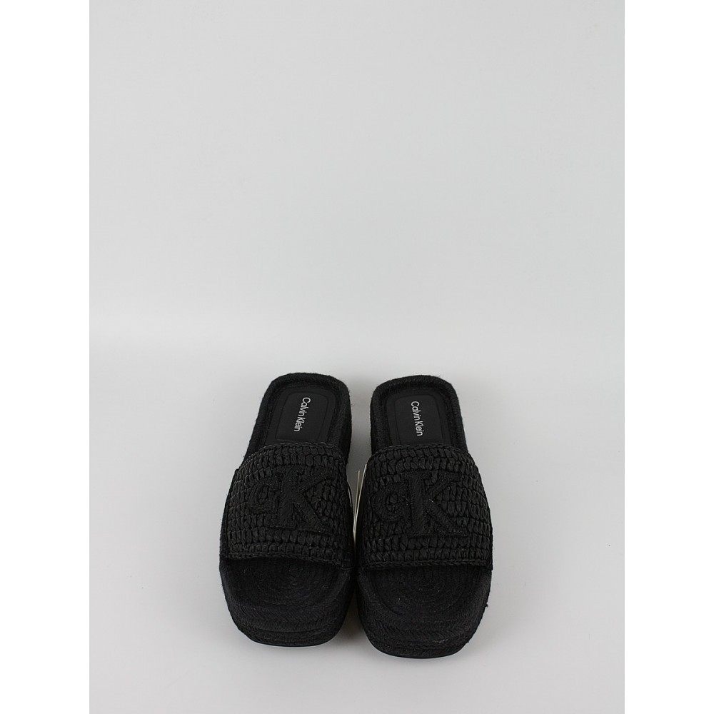 Γυναικεία Σανδάλια Calvin KLein Flatform Espadrille Raffia Mg HW0HW02895-0GJ Μαύρο