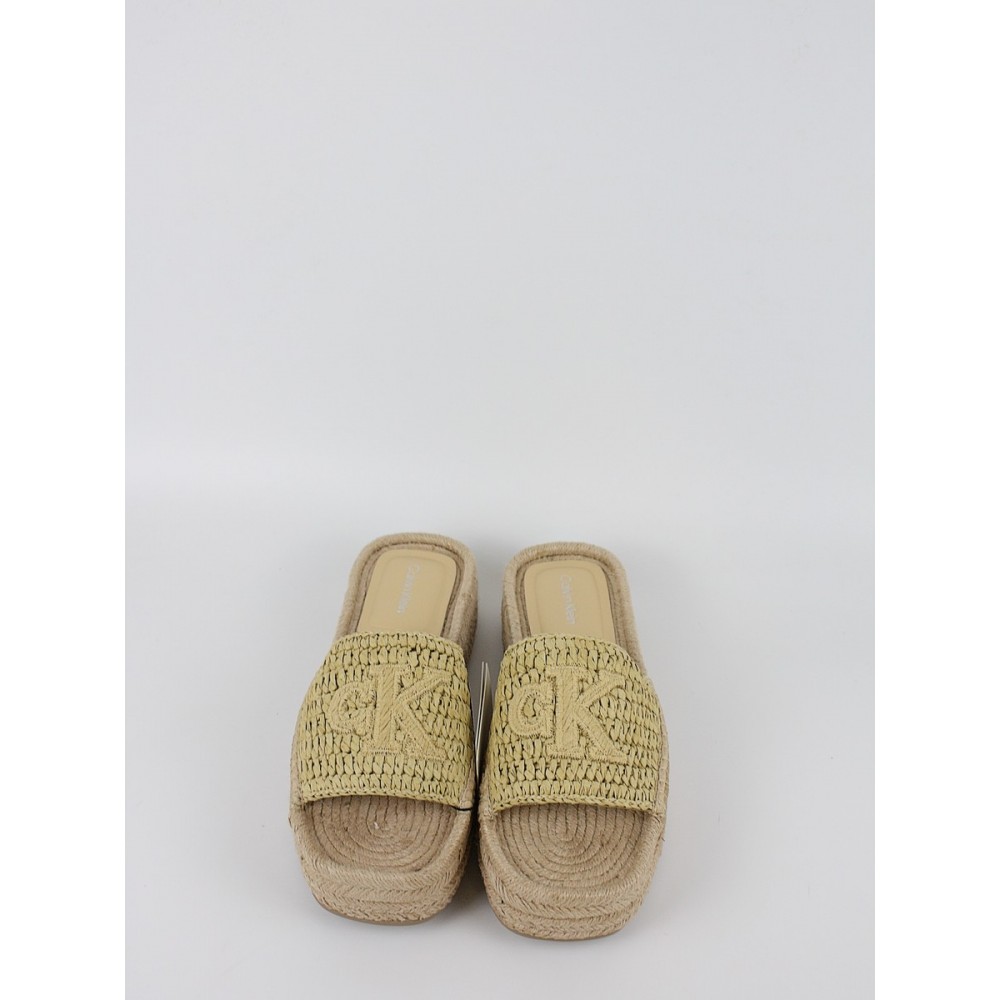 Γυναικεία Σανδάλια Calvin KLein Flatform Espadrille Raffia Mg HW0HW02895-AAM Μπεζ