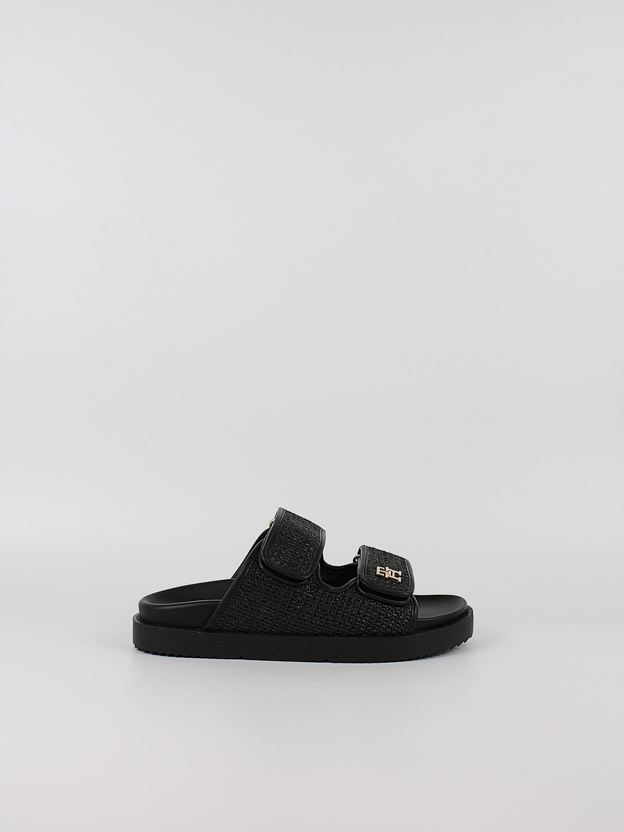 Γυναικεία Mule Tommy Hilfiger Double Strap Raffia Sandal FW0FW09122-BDS Μαύρο