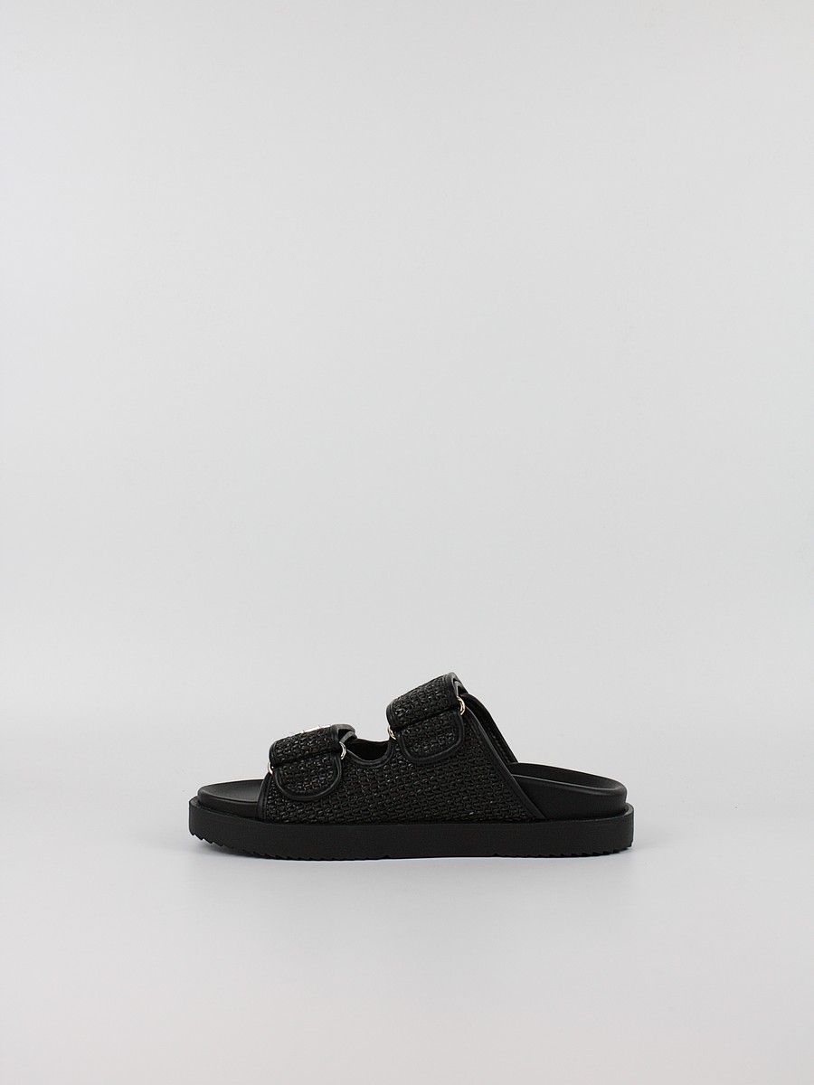 Γυναικεία Mule Tommy Hilfiger Double Strap Raffia Sandal FW0FW09122-BDS Μαύρο