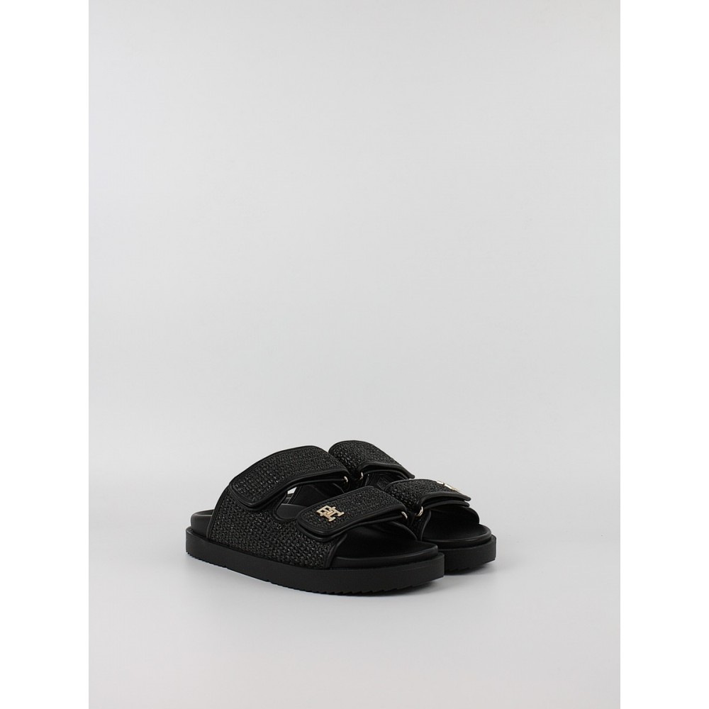 Γυναικεία Mule Tommy Hilfiger Double Strap Raffia Sandal FW0FW09122-BDS Μαύρο