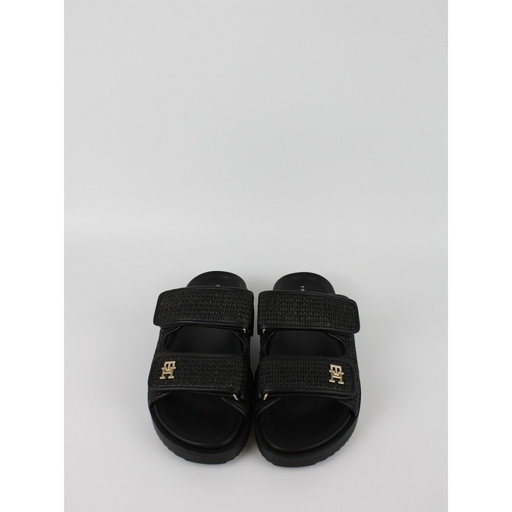 Γυναικεία Mule Tommy Hilfiger Double Strap Raffia Sandal FW0FW09122-BDS Μαύρο
