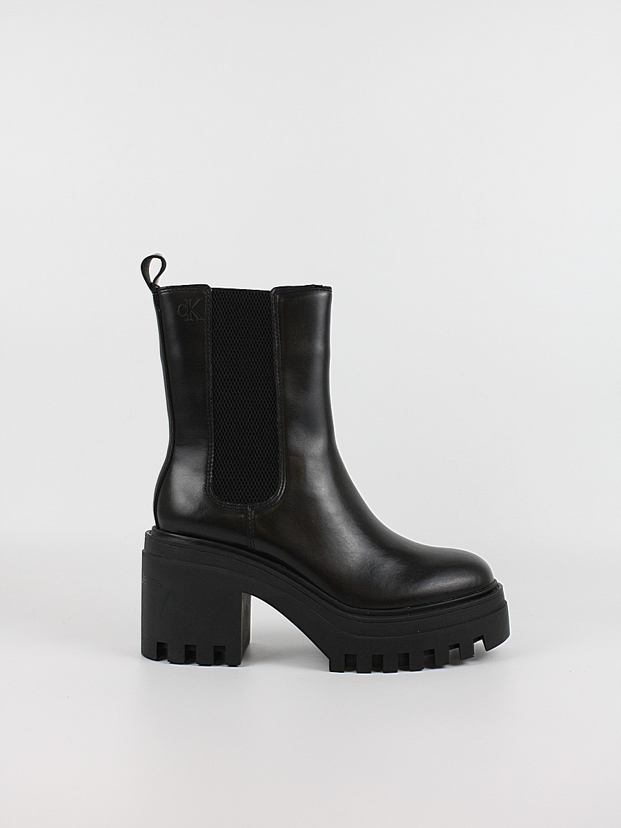Γυναικείo Μπoτάκι Calvin KLein Chunky Heeled Chelsea Lth YW0YW01547-0GJ Μαύρη