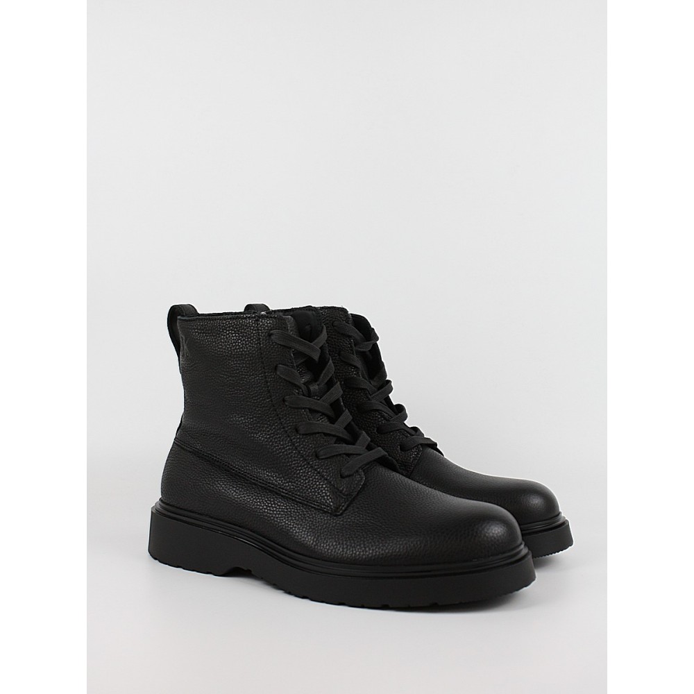 Ανδρικά Μποτάκι Calvin KLein Combat Ess Lace Up Zip Boot Lth YM0YM01373-0GJ Μαύρο
