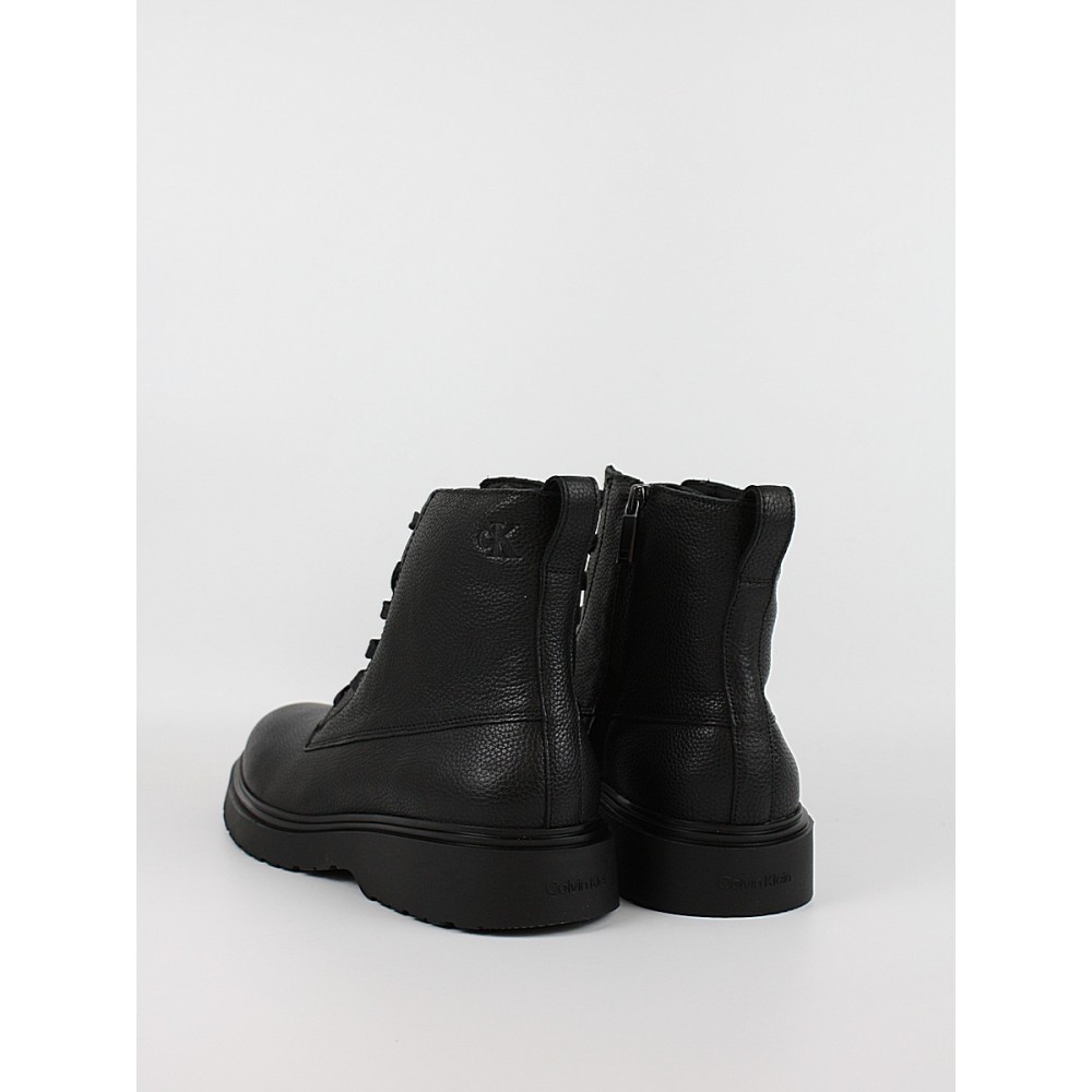 Ανδρικά Μποτάκι Calvin KLein Combat Ess Lace Up Zip Boot Lth YM0YM01373-0GJ Μαύρο