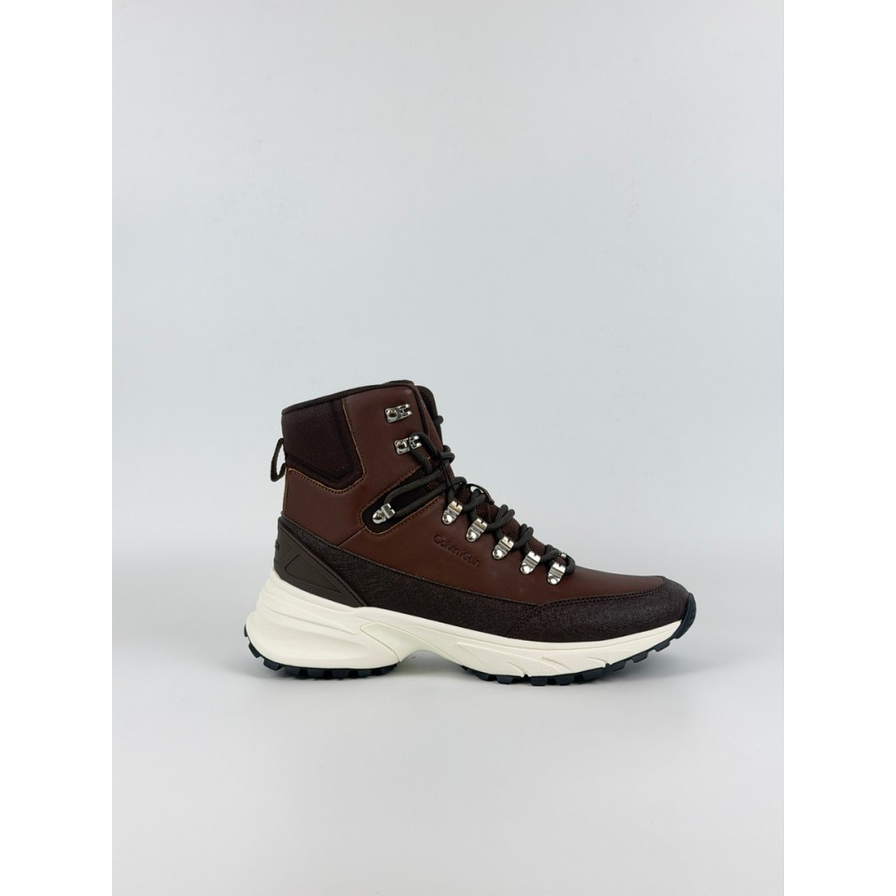 Ανδρικό Μποτάκι Calvin KLein Hike Runner Mid Laceup Lth HM0HM02323-0GR Καφέ