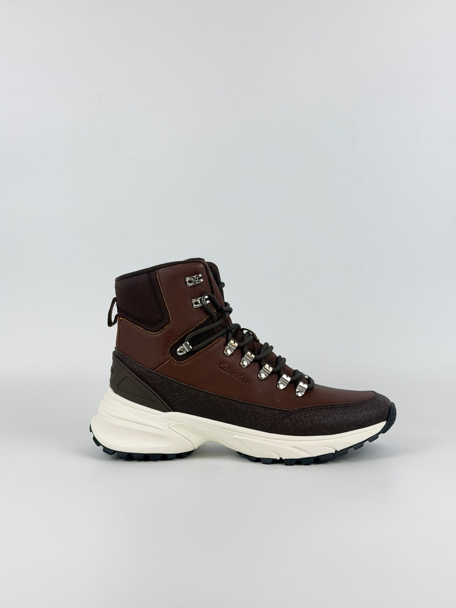 Ανδρικό Μποτάκι Calvin KLein Hike Runner Mid Laceup Lth HM0HM02323-0GR Καφέ