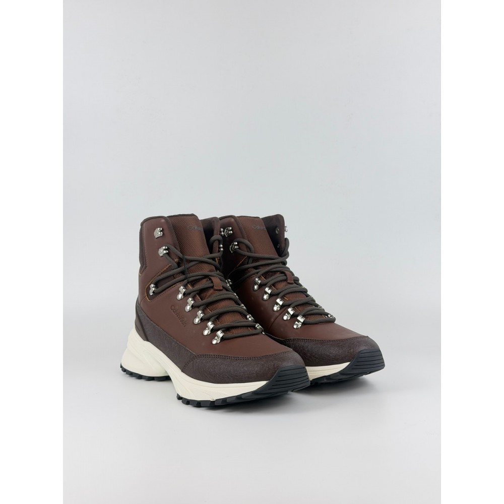 Ανδρικό Μποτάκι Calvin KLein Hike Runner Mid Laceup Lth HM0HM02323-0GR Καφέ