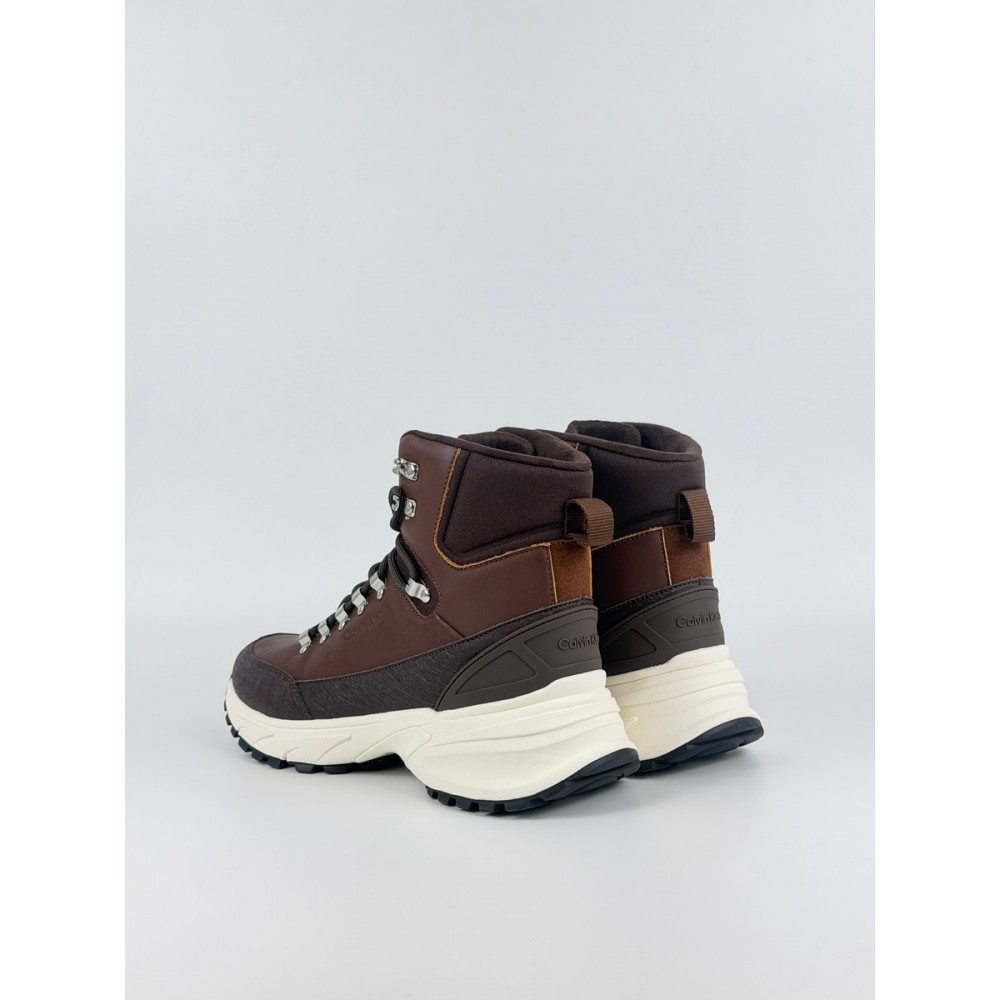 Ανδρικό Μποτάκι Calvin KLein Hike Runner Mid Laceup Lth HM0HM02323-0GR Καφέ