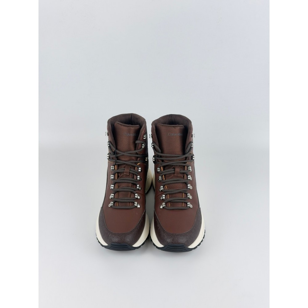 Ανδρικό Μποτάκι Calvin KLein Hike Runner Mid Laceup Lth HM0HM02323-0GR Καφέ