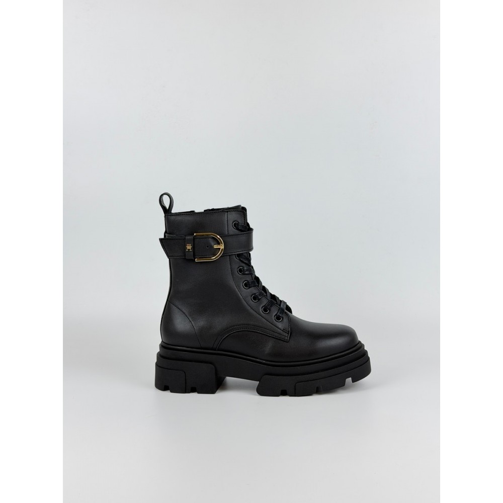 Γυναικεία Γαλοτσάκια Tommy Hilfiger Leather Th Buckled Lace Up Boot FW0FW09550-BDS Μαύρο