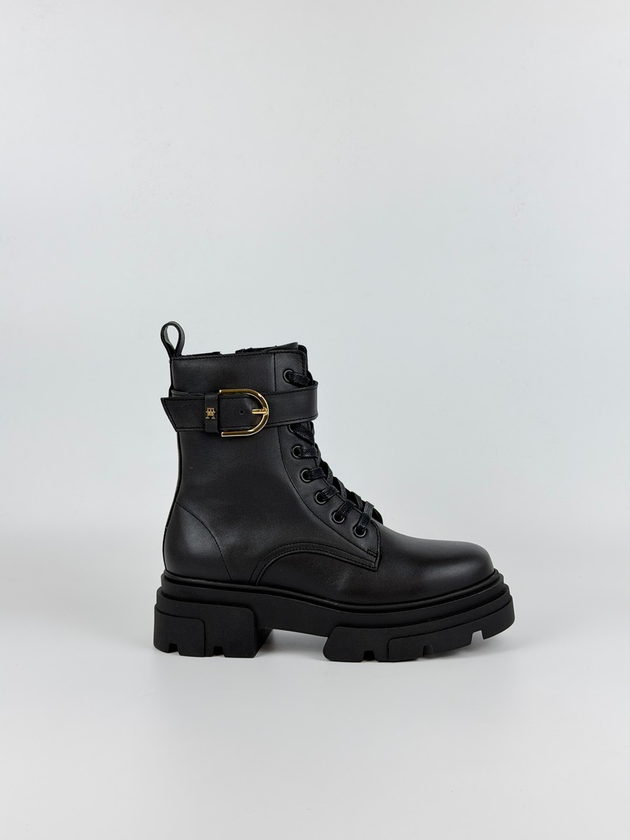Γυναικεία Γαλοτσάκια Tommy Hilfiger Leather Th Buckled Lace Up Boot FW0FW09550-BDS Μαύρο
