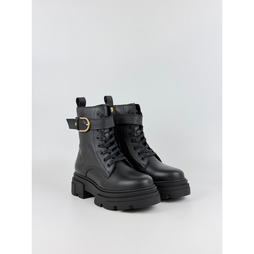 Γυναικεία Γαλοτσάκια Tommy Hilfiger Leather Th Buckled Lace Up Boot FW0FW09550-BDS Μαύρο
