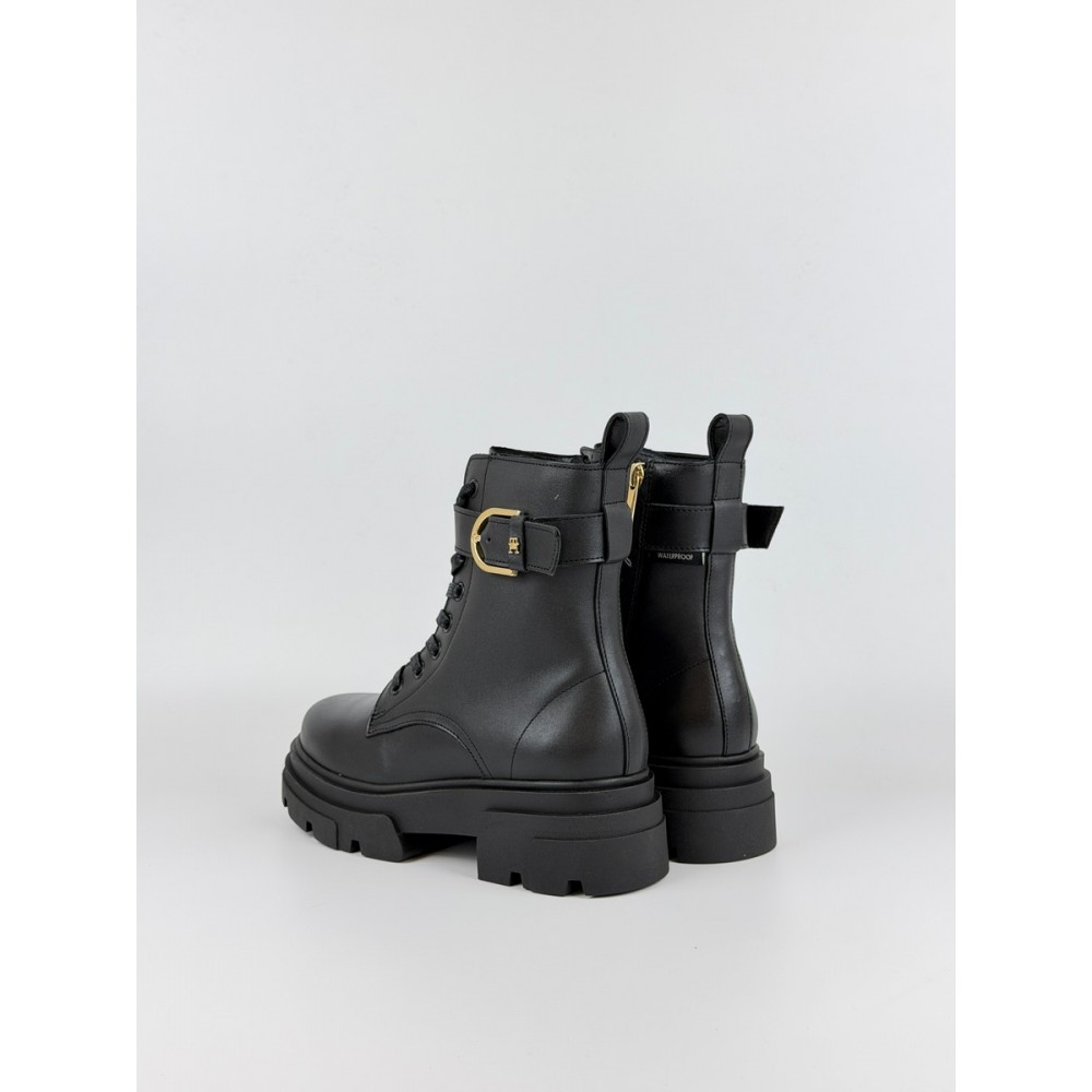 Γυναικεία Γαλοτσάκια Tommy Hilfiger Leather Th Buckled Lace Up Boot FW0FW09550-BDS Μαύρο