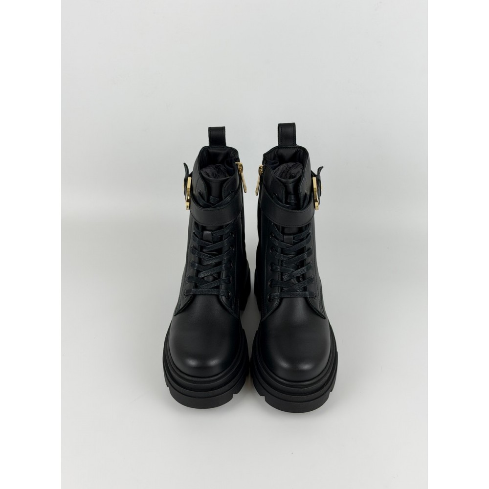 Γυναικεία Γαλοτσάκια Tommy Hilfiger Leather Th Buckled Lace Up Boot FW0FW09550-BDS Μαύρο