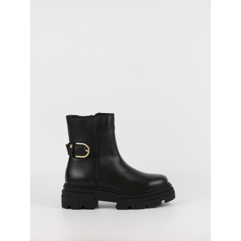 Γυναικεία ΜποτάκιαTommy Hilfiger Leather Chunky Th Buckled Boot FW0FW09549-BDS Μαύρα