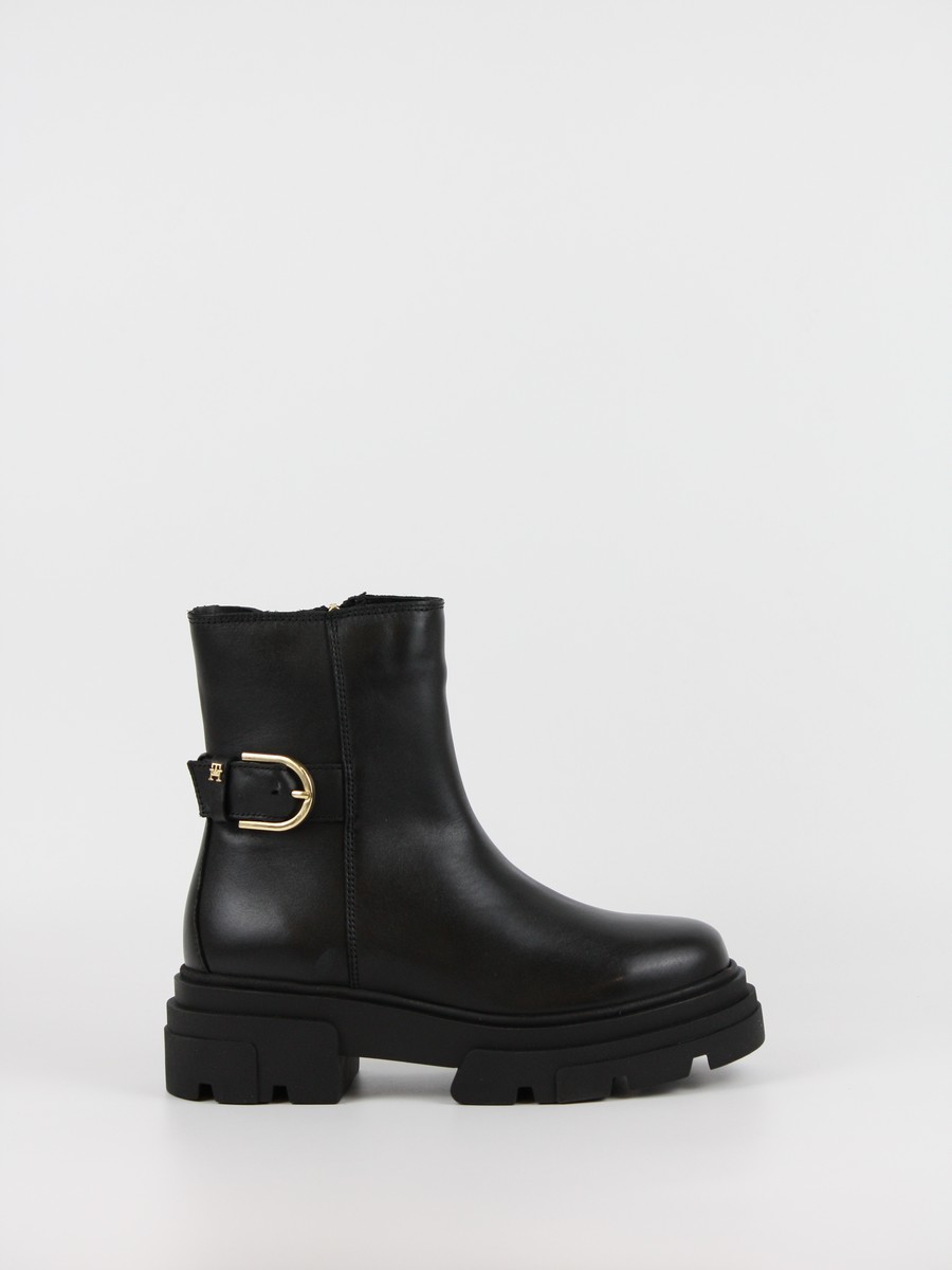 Γυναικεία ΜποτάκιαTommy Hilfiger Leather Chunky Th Buckled Boot FW0FW09549-BDS Μαύρα