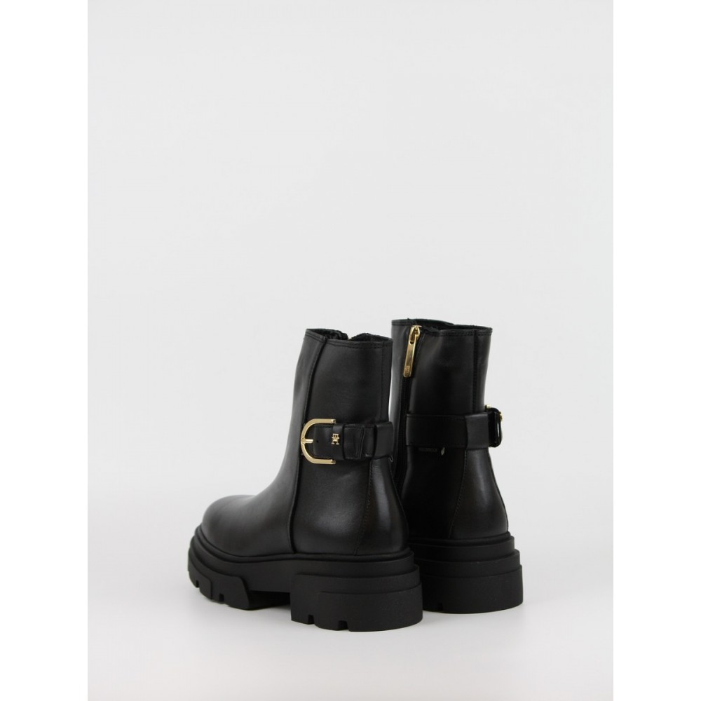 Γυναικεία ΜποτάκιαTommy Hilfiger Leather Chunky Th Buckled Boot FW0FW09549-BDS Μαύρα